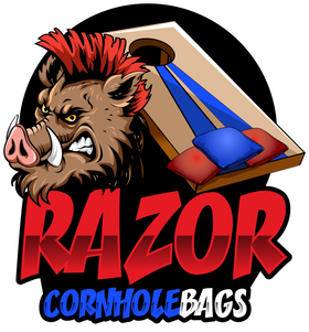 Razor Bags Pig head Logo with a Cornhole Bag and Board 